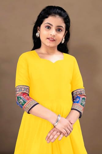 Image of Cotton Silk Long Anarkali Kurta for Girls