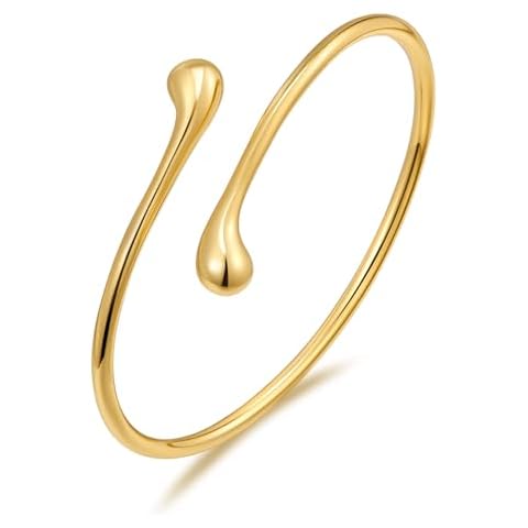 ENSKEFEN Dainty Teardrop Gold Cuff Bracelet for Women 18K Gold Plated Open Cuff Bangles Adjustable Gold Bracelets Minimalist Gold Wrist Bracelets Cover