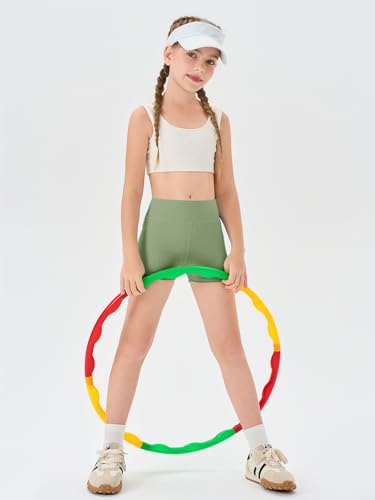 Image of Haloumoning Girls Athletic Shorts Kids High Waisted Yoga Dance Biker Shorts Comfy Gymnastics Shorts 5-14Y