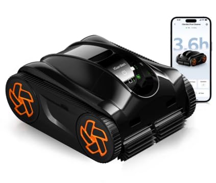 iGarden Robotic Pool Cleaner K Series, 220 Min Cordless Pool Vacuum Robot for Inground & Above Ground Pools, Smart Navigation, Touchscreen, Self-Parking, Cleaning Floor, Wall & Waterline, Black
