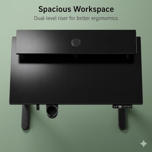 Image of Electric Height Adjustable Standing Desk with Cable Tray, Ergonomic Sit Stand Home Office Desk, Motorized Table (Black-Black Frame, 120X60CM)