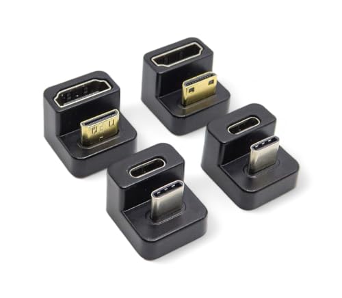 Image of Kado 4-Pack 180 Adapter Set for Portable Monitor (2 HDMI & 2 USB-C) | U Shaped Mini HDMI to HDMI 4K 60Hz USB-C to USB-C 3.1 Gen 2 10Gbps 60W PD Charging Extender Converter for Laptop and Tablet