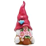 Hodao Spring Gnome Decoration Flower Elf Ornaments Decor Gifts Summer Gnome Figurines for Garden Decor Spring Sculptures Gifts for Outdoor Decor for Mom, Grandma (Red)