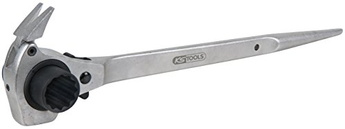 KS TOOLS 522.2219 - Clé d'Échafaudage à Cliquet - Clé pour Échafaudage avec Marteau - 4 en 1 - En Chrome Vanadium - 19x22 mm Couleur