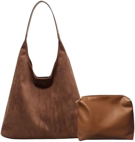 Slouchy Hobo Bag, Durable Suede Tote for Shopping, Vegan Leather ...