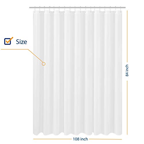Image of N&Y HOME Extra Wide Extra Long Fabric Shower Curtain Liner 108 x 84 inch, Hotel Quality, Washable, White Spa Bathroom Curtains with Grommets, 108x84