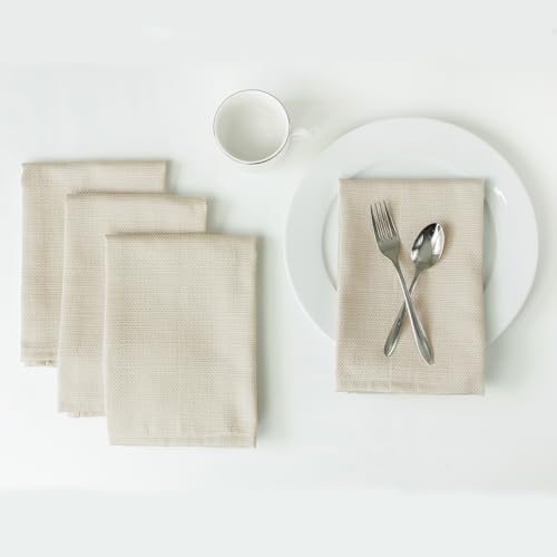 Benson Mills Cameron Textured Fabric Cloth Napkins, for Everyday Home Dining, Parties, Weddings & Holiday Tablecloths (18" x 18" Napkin Set of 4, Flax/Beige/Taupe)