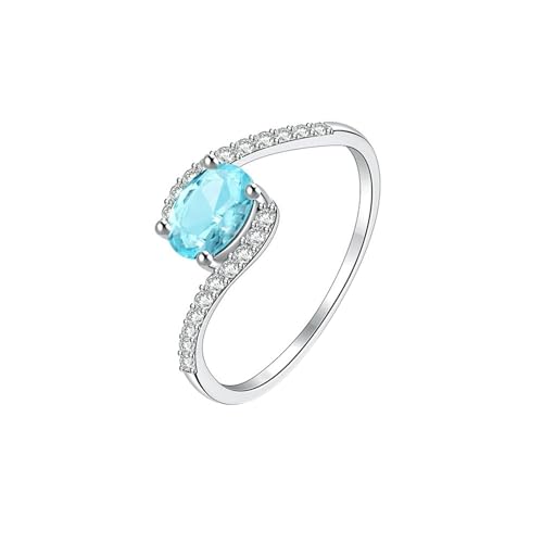 Ring Wedding White Gold 9K/14K/18K Women, Oval with Apatite, Band Rings Silver - Main Image