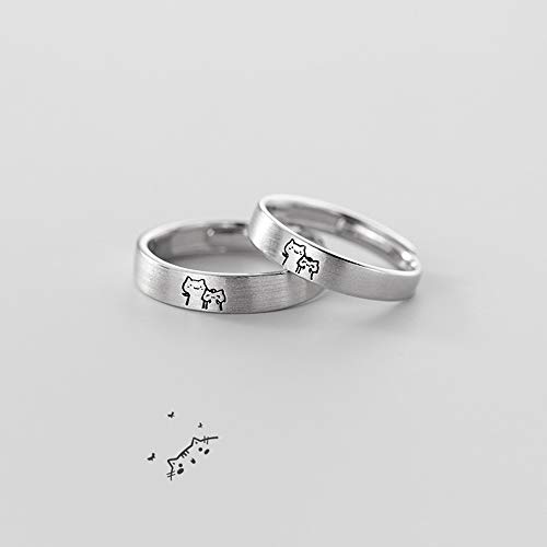 Lovely Cat His & Hers Couple Rings S925 Sterling Silver Adjustable Anniversary Promise Wedding Ring Engagement Finger Bands Endless Love Matching Ring Set Jewelry Gifts for Women Men - Thumbnail 5