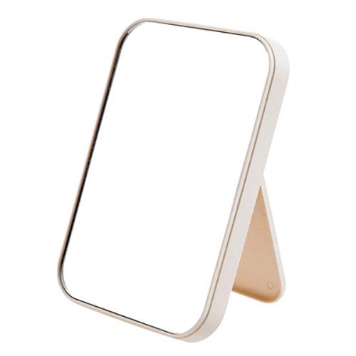 Coobbar Desktop Makeup Mirror,Foldable Makeup Mirror Simple Portable Princess Mirror Square Mirror Makeup Mirror for Women (Beige)