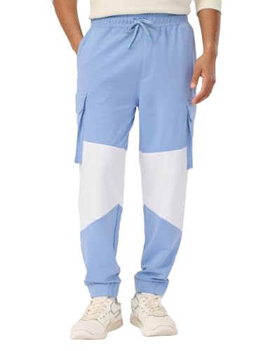 Image of The Souled Store Arctic (Utility) Men and Boys Drawstringed Blue and White Polyester Oversized Joggers
