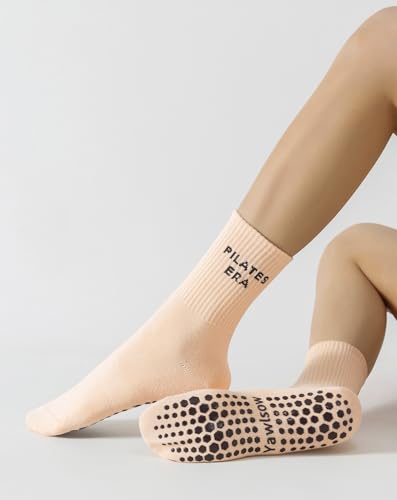Image of Yawlsow Pilates Grip Socks for Women Yoga Grippy Socks Cute Barre Non Skid Athletic Crew Sticky Sock Workout Hospital