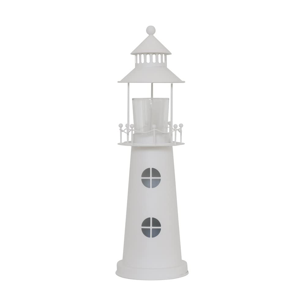 Latarnia morska White Ocean biała z metalu wys. 37 cm lampion dekoracja Beach House