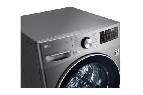 LG مجموعة غسالة ومجفف 1000 دورة في الدقيقة، غسيل 13 كغم/سعة تجفيف 8 كجم، مقاس 650 ملم × 770 ملم × 940 ملم، لمسة نهائية من الستيل البلاتيني