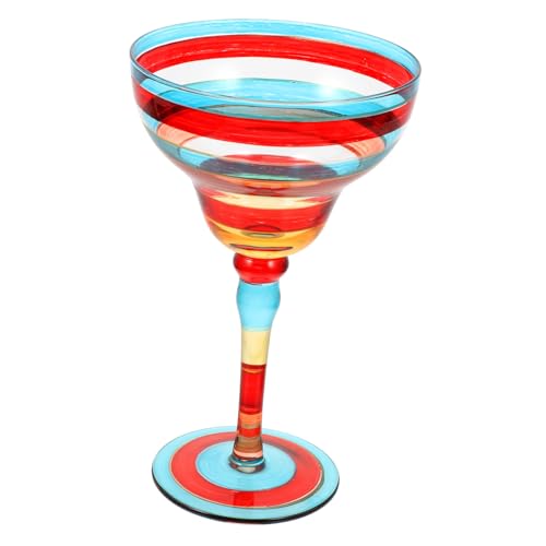 LOEFLIFA Copa Margarita Pintada Mano Vaso de Cristal Decorativo para Mesa de Cocina y Cócteles Copa de Vino Artística para Fiestas y Regalos Diseño Exclusivo con Rayas Rojas