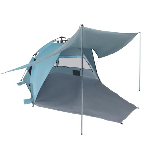 ZealWe Strandmuschel Pop Up Strandzelt, 4-5 Personen Automatisches Strand Zelt UV Schutz 50+, Tragbar Große Sonnenzelt mit Sonnensegel, Wind- & Sonnenschutz für Familien Strand Camping Garten, Blau