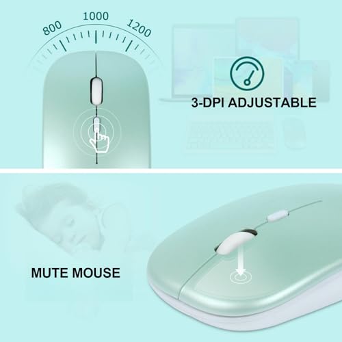 Image of Bluetooth Keyboard and Mouse Combo Ultra-Slim Portable Rechargeable Compact Wireless Mouse Keyboard Set for Pad /iPad Pro /iPad Mini /iPad Air Mac OS,Android Windows iOS and Above(Green)