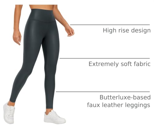 Image of CRZ YOGA Matte Faux Leather Leggings 28 inch | Extremely Soft, Gentle Compression, Casual, High Waisted, for Women
