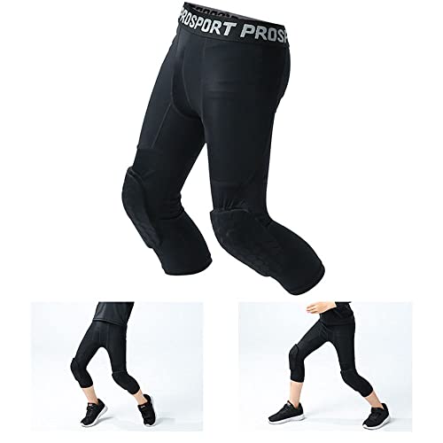 Kids Athletic Basketball Knee Hex Pads Pants Capri Compression Protector Tights2