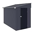 Yardenaler 4x8 FT Metal Outdoor Lean-to Storage Shed, Garden Tool Shed Kit with Door & Lock, Waterproof Patio Utility Tool Shed for Backyard and Garden, Gray