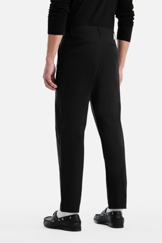 Image of SNITCH Men Formal Trousers | Regular Fit Pleated Front with Turned-Up Hem | Polyester Blend & Medium Stretch Fabric for Office & Winter Wear
