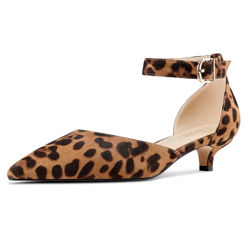 Image of Aachcol Women Kitten Low Heel Ankle Strap Pumps Pointed Toe Sandals Dress Shoes Party Office Wedding 1.5 Inch