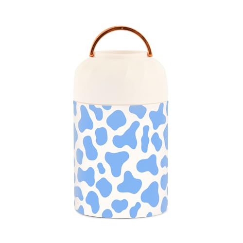 siphylline Cow Prints - Recipiente de almuerzo caliente aislado al vacío de acero inoxidable azul pastel con cuchara para bebidas de adultos, 17 onzas