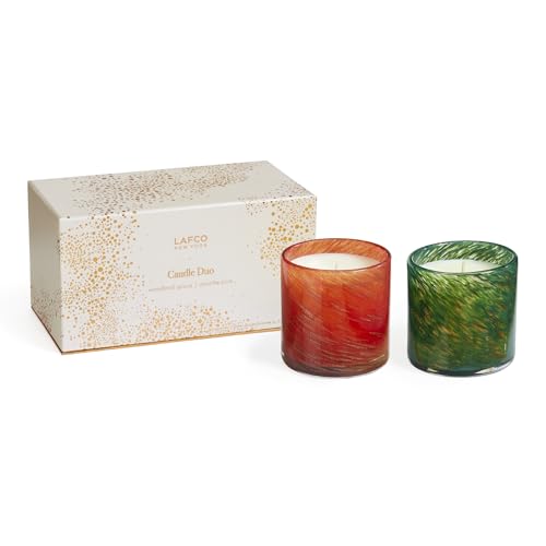 LAFCO New York 2024 Holiday Classic Candle Duo - 6.5 oz Each - Includes Absinthe Plum & Woodland Spruce - 100-Hour Burn Time - Reusable, Hand Blown Glass Vessels - Made in The USA