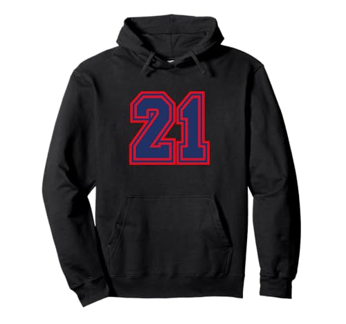 Número 21 Deporte Azul Rojo Número universitario Sudadera con Capucha
