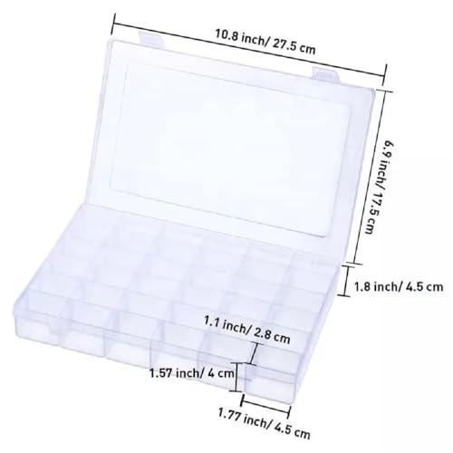 Image of Rylan Plastic 36 Grid Cells Multicolorpurpose Jewelry Organizer Rectangular Storage Box, with Adjustable Dividers, Transparent Storage Organizer Box for Jewelry Beads Earring