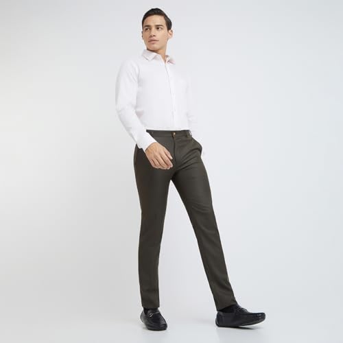 Image of Raymond Men's Slim Fit Mid Rise Structure Pattern Poly Viscose Blend Flat Front Formal Trouser