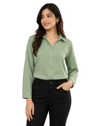 Image of FUNDAY FASHION Women Solid Regular Fit V Collered Casual Shirt