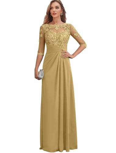 3/4 Sleeve Applique Ruffle Long Mother of The Bride Dresses for Women Chiffon Mother of The Groom Dresses for Wedding