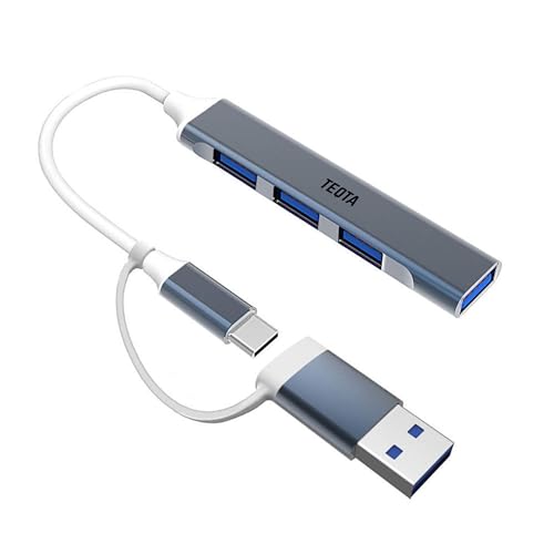 Image of 4 in 1 Type A to C Portable USB Hub 3.0 Docking Station for Laptop, Mac & PC, Easy Travel 4 Port USB Hub Splitter with 5 Gbps Data Transfer USB Port (Space Grey)