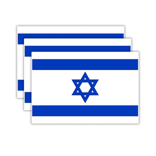 Image of (3PCS) Israel Flag stickers, Countries Flag Stickers - Waterproof Vinyl Decals For Laptops, Tumblers, Water Bottles, Books, Scrapbooks, Size 3 x 2 Inch