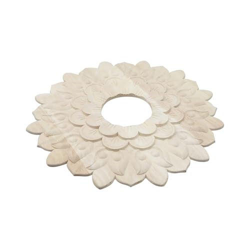Image of Wooden Ceiling Fan Medallion Molded Wood Carved Flower Light Ceiling Cover Lighting Ceiling Medallion Home Decorative for Light Fixtures Ceiling Fans Chandeliers, 12 inch OD x 3.15 inch ID