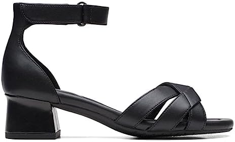 Clarks Women's Desirae Lily Heeled Sandal, Black Leather, 6 Wide | Image 1