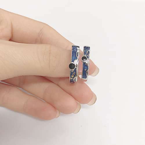 OIDIMS Cute Astronaut Couples Rings for Him and Her Matching Promise Engagement Wedding Blue Statement Open Band Sets Planet Star Moom Jewelry Gift for Valentine's Day Anniversary3