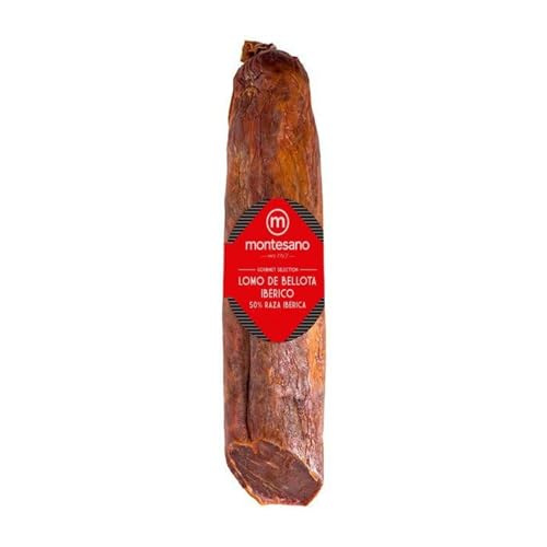 Ibéricos Montesano | Lomo de Bellota Ibérico 50% Raza Ibérica | Con Pimentón | Jugoso | Elaborado con Corte Más Noble del Cerdo | Sabor Auténtico de la Dehesa Extremeña | 100% Natural | 0.5-0.6kg