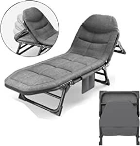 Jukkre Folding Fishing Bed Chair, Camping Bed with Right-Angle Non-Slip Feet, Portable Camping Bed That Can Lie Flat, 5-Speed Adjustment for Outdoor Beach Sunbathing, 200x64x32CM