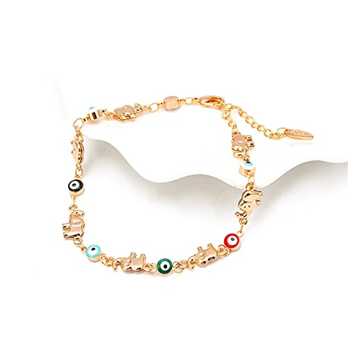 Caiyao Lucky Turkish Evil Eye Bead Elephant Bracelet for Women Mother Handmade Enamel Evil Eye Adjustable Link Chain Bracelet 14K Gold Plated Good Luck Protection Amulet Jewelry Gift3