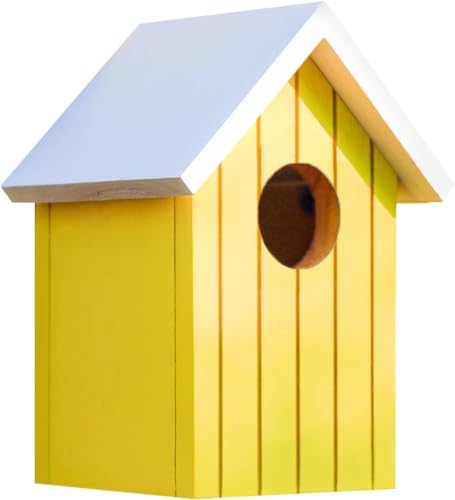 BIRDSHALA Wooden Large Bird House for Sparrow, Bulbul, Budgies, Wild Birds & Pet Birds - Colorful Garden Decorative (Yellow)