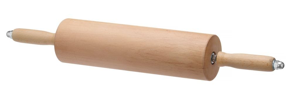 HENDI Nudelholz, mit Stahlschaft und Kugellagern, ergonomische Griffe, rollt besonders geschmeidig, für große Mengen Teig, Teigroller, ø75x640mm, Buchenholz, Stahl