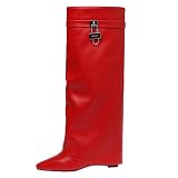 BEAUPAS Women's Knee High Wedge Boots with Padlock Fold...