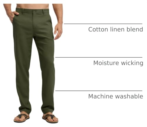 Image of Willit Men's Linen Pants Casual Linen Dress Pants Beach Summer Lightweight Trousers 28 inch 30 inch 32 inch