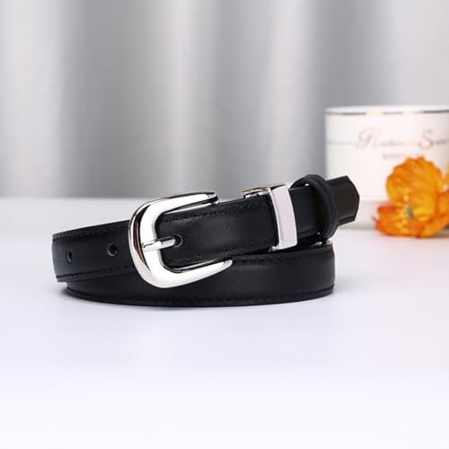 0.78" Women's Skinny Leather Belts for Ladies Thin Strap for Jeans Dress Pants with Fashion Bright Silver Buckle3