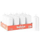 Bolsius Glatte Stumpenkerzen - Weiß - 12 Stück - 12 x 6 cm - Dekorative Haushaltkerzen - Brenndauer 33 Stunden - Unparfümierte - Enthält Natürliches Pflanzenwachs - Ohne Palmöl