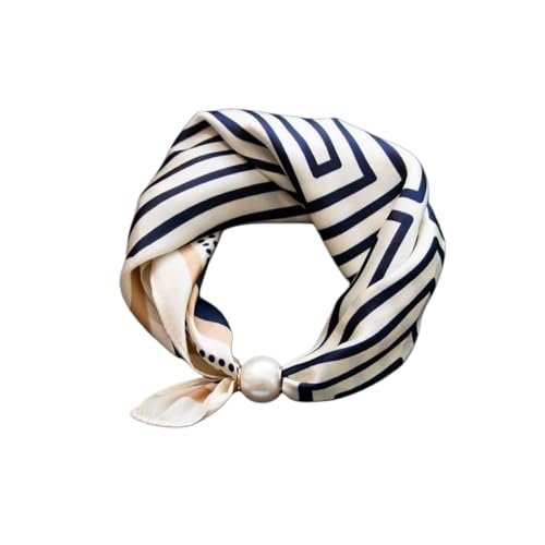 Womens Silk Pearl magnetic buckle Scarf with Charm Buckle Satin Square Scarf for Neck Retro Floral Printhair band (01-47)