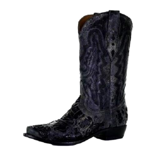 CORRAL MEN'S BLACK ALLIGATOR INLAY & EMBROIDERY, SNIP TOE, LEATHER WITH RUBBER INSERT SOLE, WESTERN, A4116