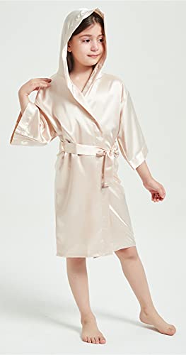 Umeyda Girls Silky Satin Robe, Pure Color Hooded Kimono Bathrobe Loungewear For Party Wedding, Champagne, 6-7 Years = Tag 130 #TOP4